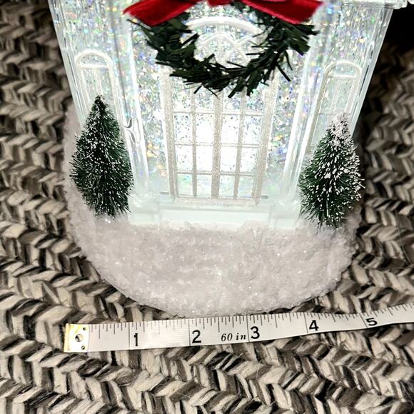 Christmas Glitter Snow Globe White Snowy Pines 12" Church LED Battery Operated - Picture 10 of 12
